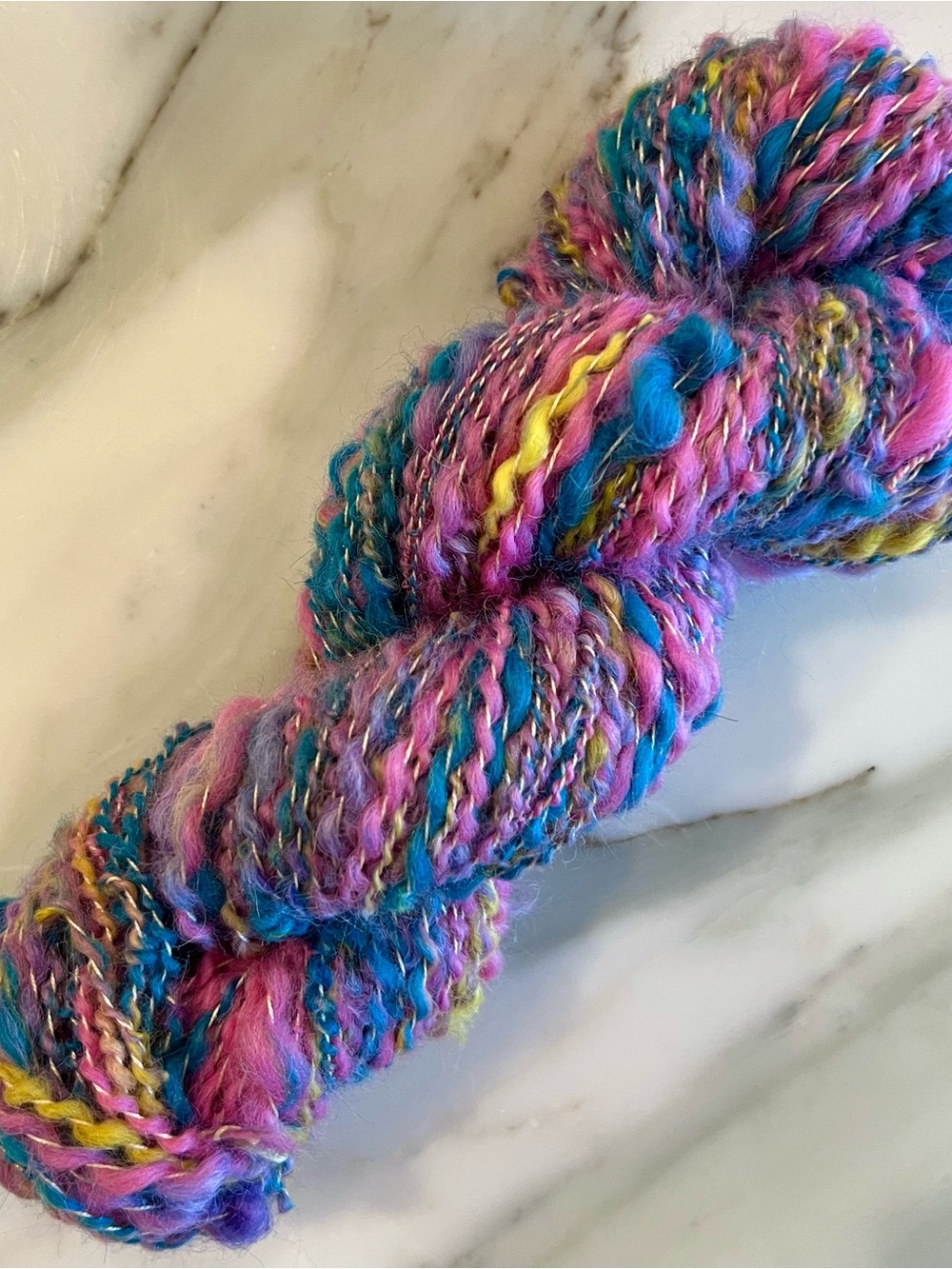 Handspun Wool Blend Thick and Thin Art Yarn in Bubblegum